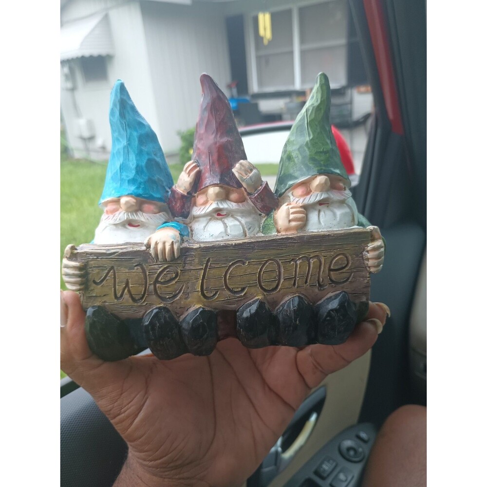 Gnome Trio Welcome Decor, Welcome Garden Gnomes Resin Decor, Spring Gnomes